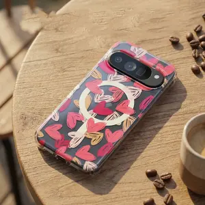 Cute Graffiti Heart Glitter Magnetic Case For Google Pixel 9 10 Pro XL 9A 10A Gradient Blue Light Shockproof Cover