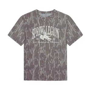 Spring Legion 2019 Not Subject to Change Camo T-Shirt for Men, Flying Turkey Graphic Tee, Vintage Outdoor Camouflage Short Sleeve Shirt