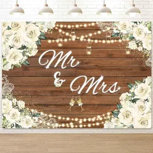Mr and Mrs Wedding Backdrop for Engagement Party White Floral Rustic  Photography Background Bride to Be Bridal Shower Wedding Party Decorations Engaged Proposal Anniversary Banner 7x5ft