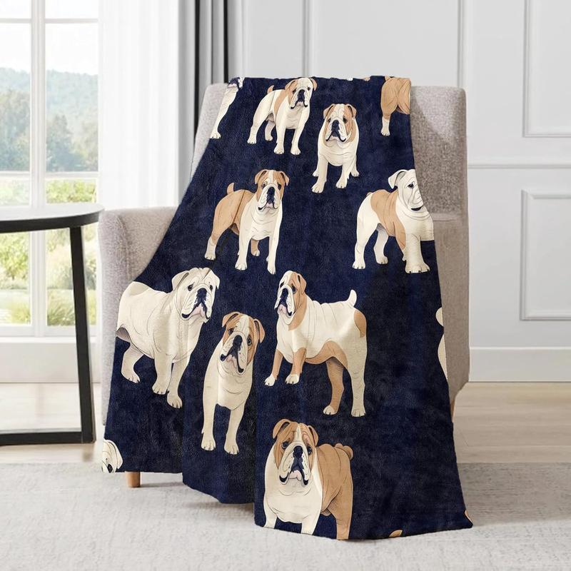 English Bulldog Blanket - Cute Fun Dog Dark Fleece Throw,Gifts for Kids Women, Soft & Warm,Lightweight, for Modern Rustic Decor, Pet Lovers, and Room Home Accents 40x50in,Thanksgiving Christmas New Year Gift, Printed on One Side with a Plain White Back