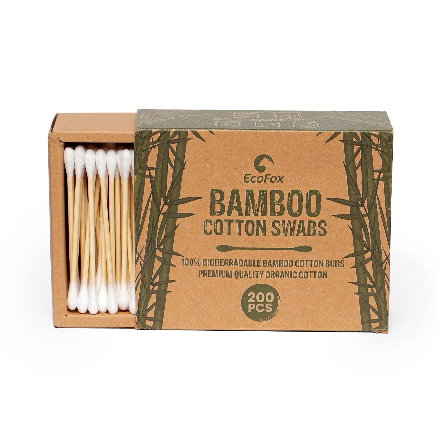 EcoFox Bamboo Cotton Swabs 200 Count | Eco-Friendly & Pure Cotton Buds | Double Tipped Sticks | 100% Plant-Based & Natural | Perfect for Makeup & Nail Applications, Arts & Crafts, Removing Dust & Dirt…