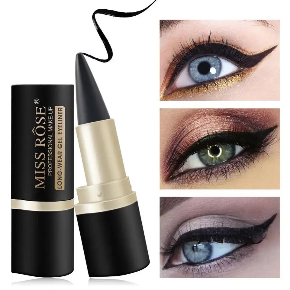 Miss Rose Black Eyeliner Pencil Waterproof Eye Enhancing Stick Solid Thick Gel Smooth 24 Hours Long Lasting Smoky Eye Liner Cosmetic Beaut Lipliner Ma
