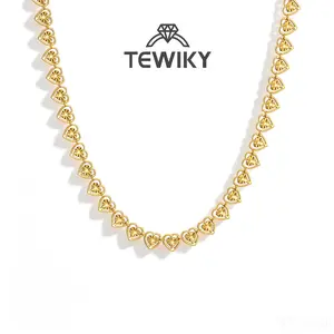 TEWIKY 14K Gold-Plated 6mm Laser-Cut Hollow Heart Necklace, Women's Fashion Jewelry Accessory, Unique Hollow Heart Design, Suitable for Wearing on Various Occasions