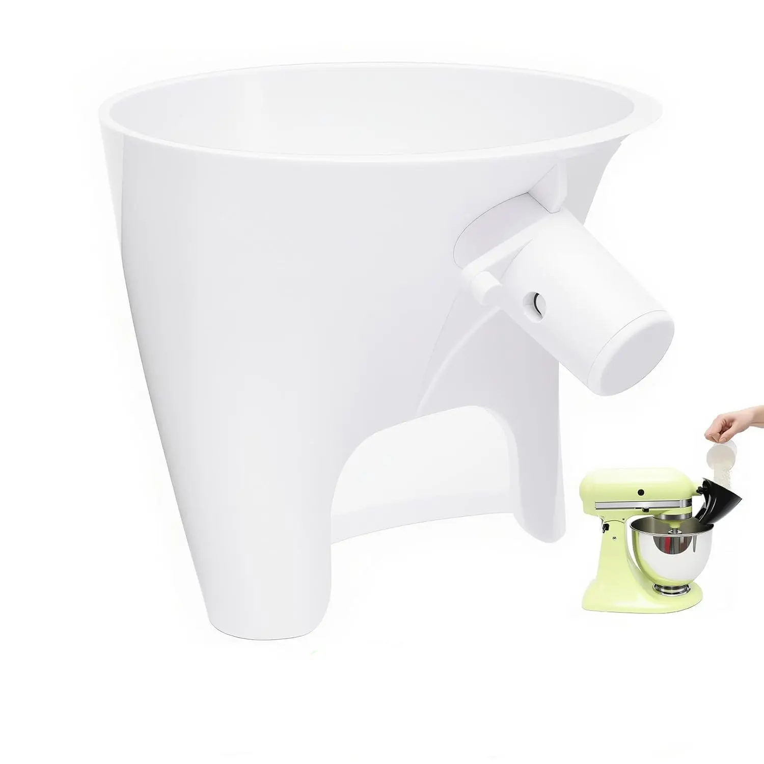 White Flour Funnel for Kitchen Aid Mixer, Stand Mixer Accessories for 5 Qt Tilt-Head Models, Compatible with KitchenAid Artisan KSM150, Easy Pour Attachment, Dishwasher Safe Baking Tool