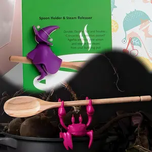 Creative Crab Witch Design Silicone Holder,2 Counts Multi-Functional Non-Slip Spoon Rest & Straw Holders,Fun Heat Resistant Kitchen Gadget Accessory Dinnerware Kitchenware Cutlery Tableware Home