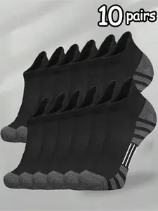 Men's Breathable Striped, 10 Pairs, Athletic Running Socks, Sweat-Wicking, Casual Sports Wear, All Seasons, Comfortable and Durable