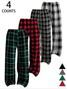 Men's Plaid Casual Pants Set, Soft Knit Fabric, Elastic Waistband, Comfortable Sleepwear, Pajamas Loungewear, Geometric Pattern, All Seasons