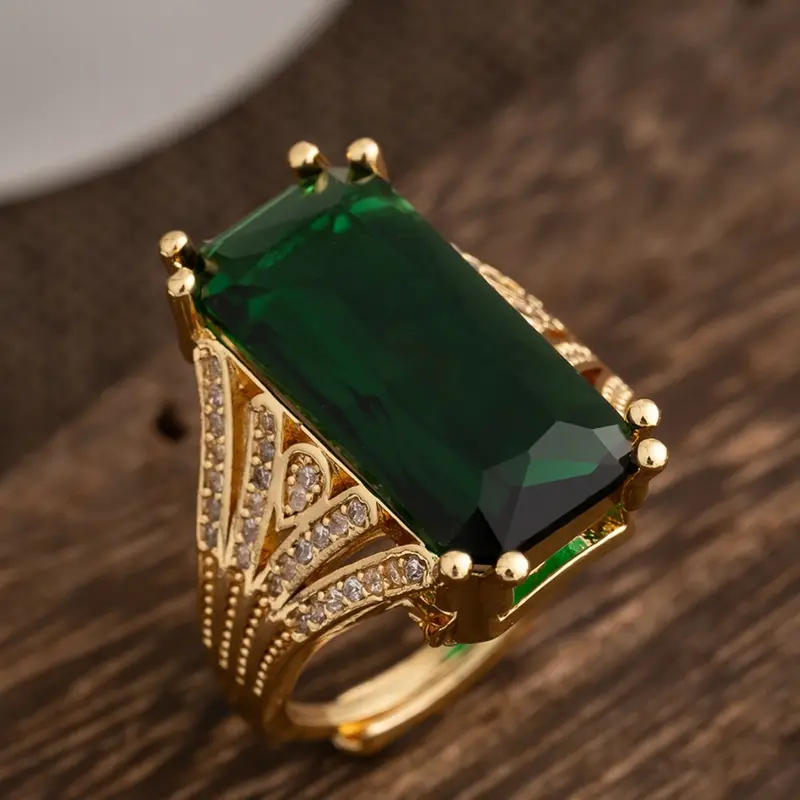 Women's Fashion Green Zircon Adjustable Ring, Valentine's Day & Christmas Gift, Bride Wedding Engagement Ring, Elegant Everyday Ring, Beautiful Rings