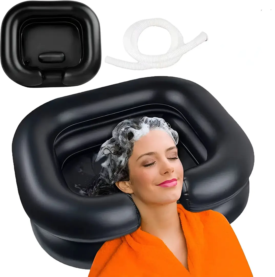 Inflatable Hair Washing Shampoo Basin, Portable Hair Washing Bowl for Bedridden, Disabled, Injured, Elderly, Hair Shampoo Bowl for Dreadlocks and at Home Hair Washing Sink (Black)