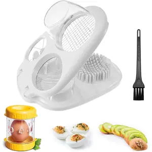 Egg Slicer for Hard Boiled Eggs Heavy Duty with Boiled Eggs Peeler & Cleaning Brush, Egg Cutter with 3 Slice Modes for Strawberry, Tomato, Mushroom, Multifunctional Kitchen Tools