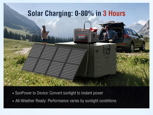 MARBERO 237Wh Solar Generator with 60W Solar Panel Portable Power Station with 2 x 300W AC Outlets (375W Surge) 8 Output Ports Pure Sine Wave for Home Camping Essentials Emergency MARBERO 237Wh Solar Generator with 60W Solar Panel Portable Power Station with 2 x 300W AC Outlets (375W Surge) 8 Output Ports Pure Sine Wave for Home Camping Essentials Emergency
