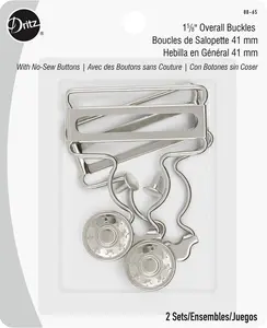 1-5/8" Overall Buckles with No-Sew Buttons, Nickel, 2 pc