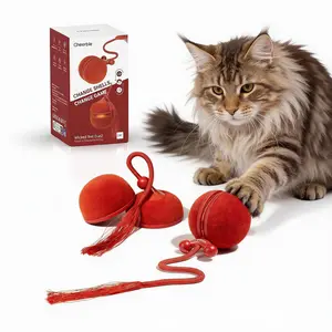 Cheerble 2-in-1 Interactive Cat Toys for Indoor Cats - Wicked Ball Duo2 Automatic Cat Toy, Dual Interchangeable Shells, Electric Cat Toy Ball with Chirping Sounds, Rechargeable Moving Kitten Toys, Red