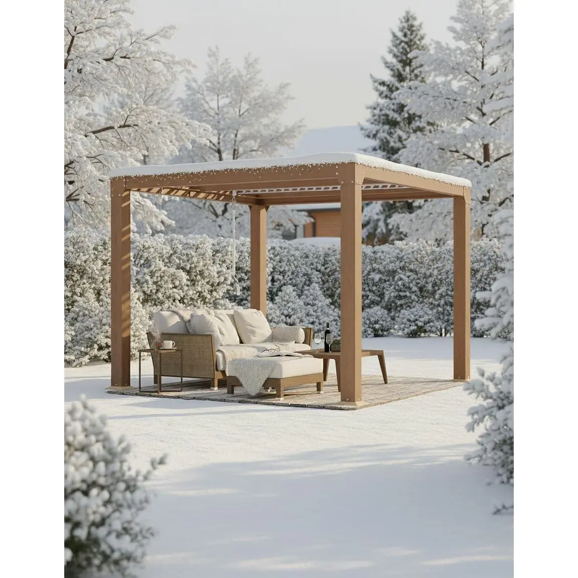 Louvered Pergola 10 ft x10', Outdoor Pergola with Adjustable Louvered Roof, Reinforced Aluminum Frame, Integrated Drainage System, Hardtop Gazebo for Patio, Deck, Wood Grain