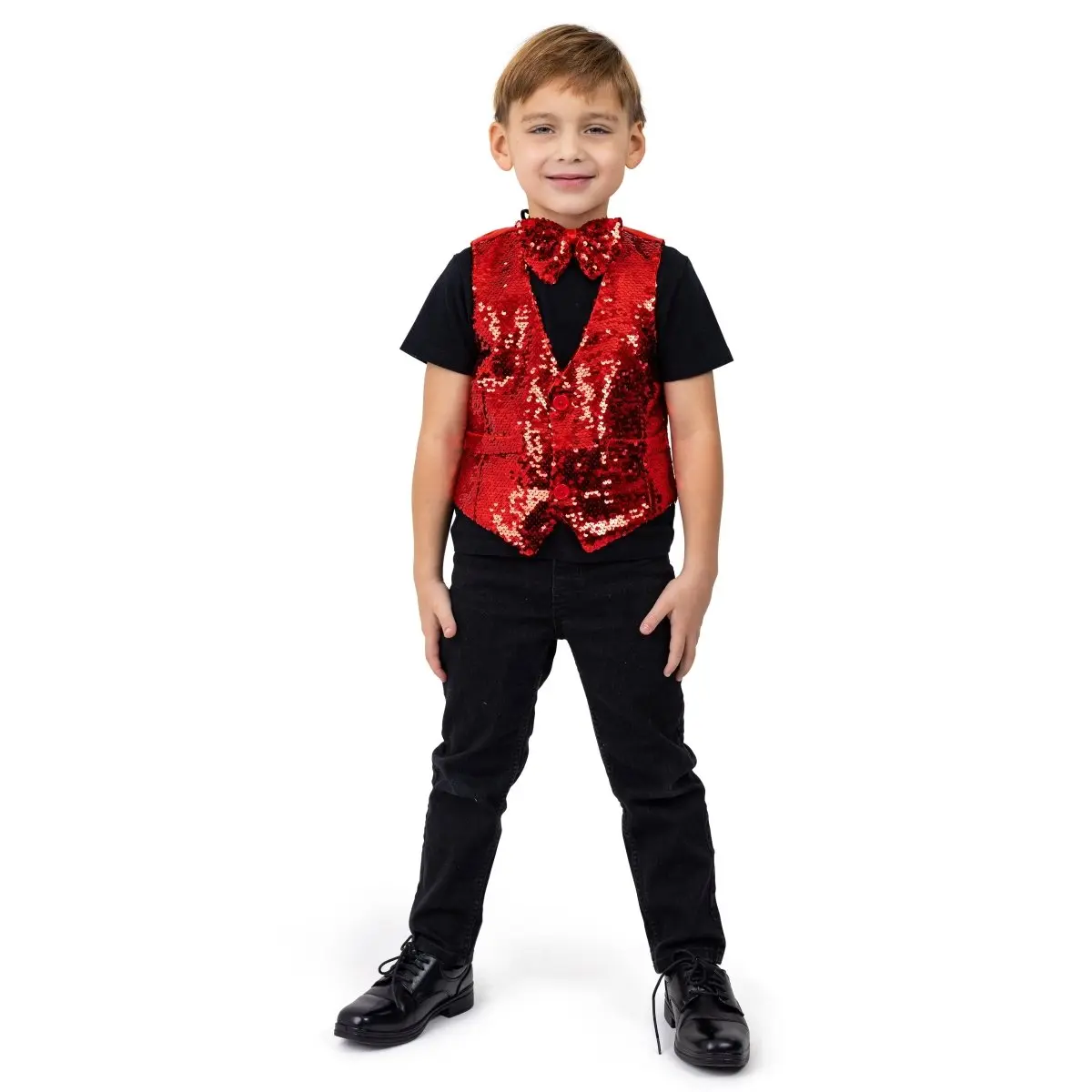 Sequin Vest with Bowtie For Kids | Sparkling 2-Piece Costume Set - Dress-Up Accessory for Birthday Party, Dance Performance & Holiday