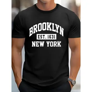 Brooklyn New York Print Men's T-Shirt – Loose Fit Retro Style Crew Neck Tee, 200g 100% Cotton, Summer for Daily, Outdoor, and Couple Matching Wear Fathersdaygift Menswear