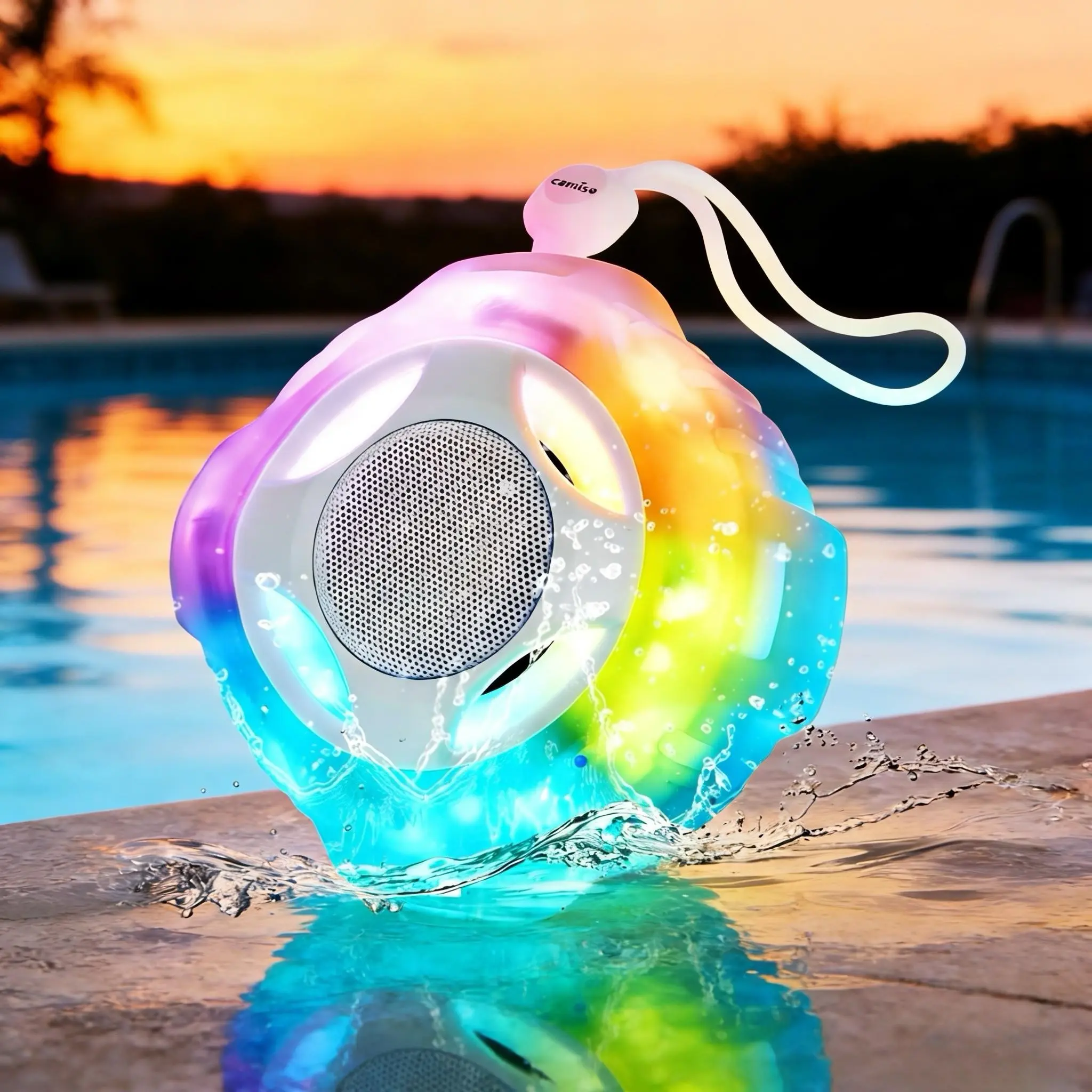 Shower Bluetooth waterproof speaker, Outdoor wireless speaker, IPX7, Swimming pool float, 2000mAh, USB Rechargeable Speaker, portable wireless speaker with LED light, sound and bass, suitable for beach, kayaking, camping, gifts