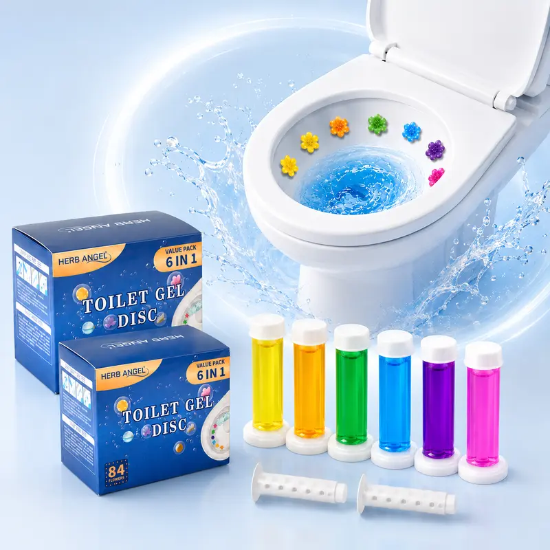 6-Piece Set of Floral-Patterned Toilet Gel Stamps, 84 Long-Lasting Bathroom Air Fresheners in 6 Scents, Deodorizing Toilet Cleaning Gel, Household Cleaning Supplies, Toilet Cleaner