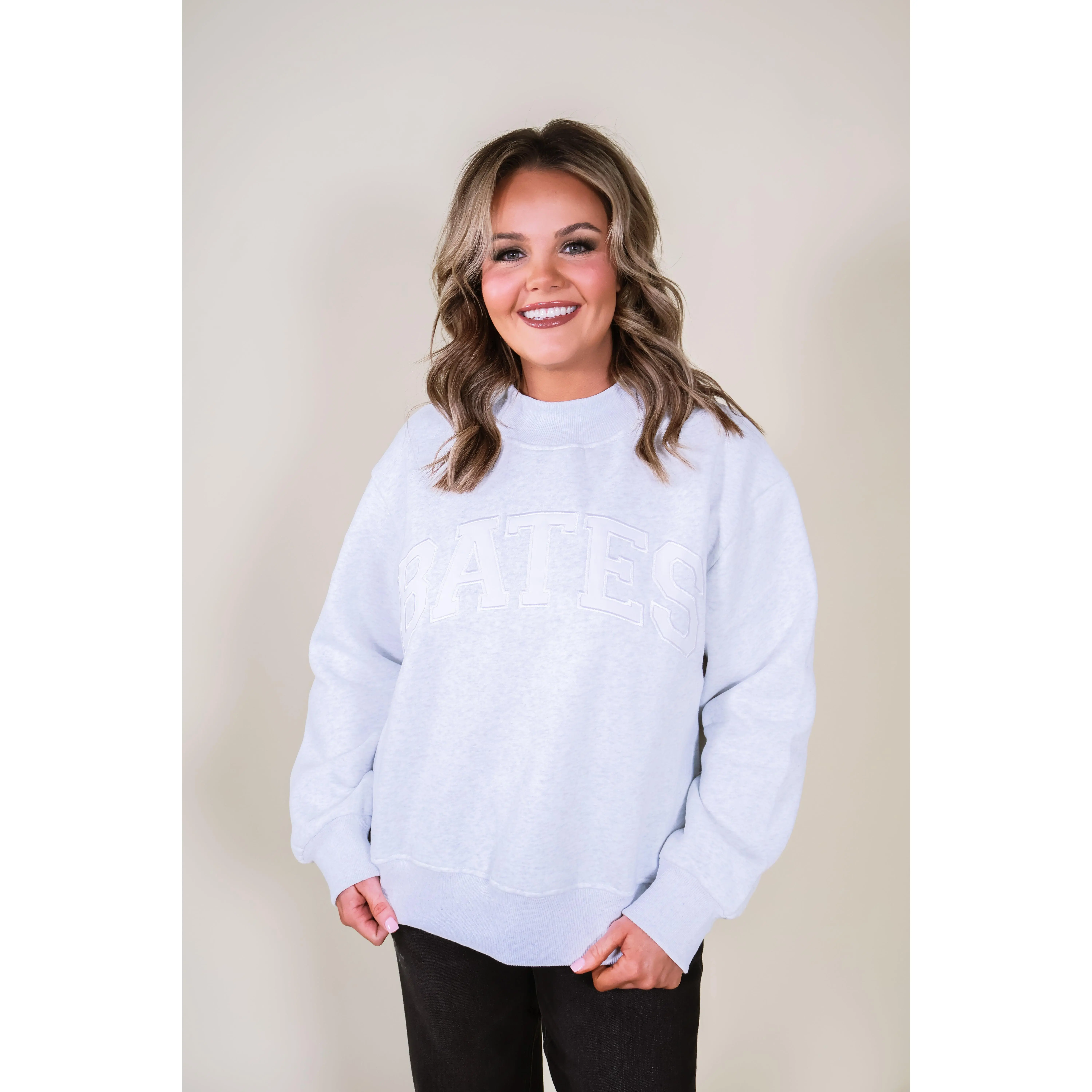 Appliqué BATES Mock Neck Sweatshirt - Heather Grey
