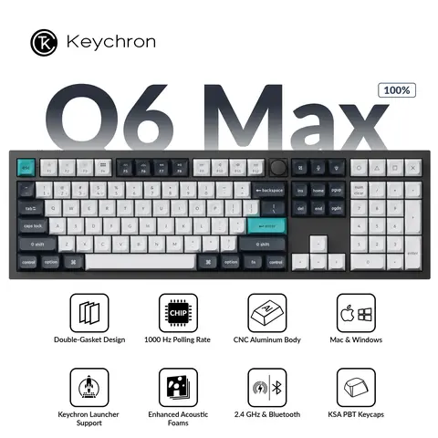Keychron Q6 Max QMK/VIA Support Computer Keyboard - Full Size, Hot Swappable, Enhanced Acoustic Foams, Aluminum Body, Double-Gasket, Bluetooth 5.1 Wireless, Game Keyboard for Work from Home Productivity & ASMR Experience