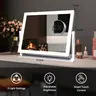 GALENTAL Classic Adjustable LED Lighted Glass Vanity Mirror - 15°-360° Tilt, 3 Lighting Modes, 10%-100% Dimming, Touch Screen Control, Light Memory Function, Square White Desk Mirror for Eyebrow Grooming, Led Lighted Mirror