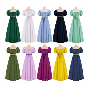 Women’s Vintage Regency Style Maxi Dress with Puff Sleeves, Square Neck Empire Waist Long Gown for Renaissance Fair, Tea Party & Historical Cosplay