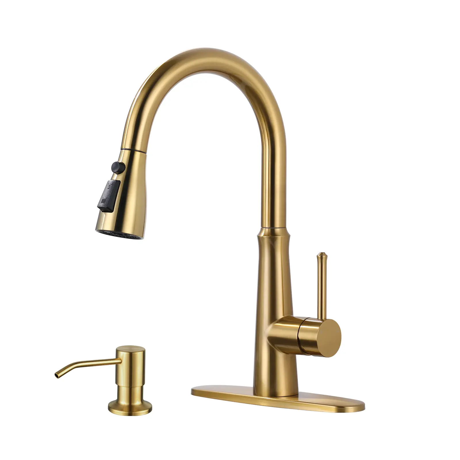 WOWOW Single Handle Pull Down Sprayer Kitchen Faucet - Stainless Steel Faucet with 3 Settings Advanced Spray, Pull-Out Spray Wand, Brushed Gold Finish, Three Settings
