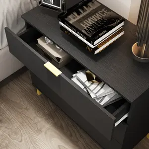 FUFU&GAGA Nightstands with 3 Drawers Bedside Table 3 Drawer Dresser, Large Nightstand with Gold Metal Legs for Bedroom (31.5”w x 15.7”D x 29.7”H) Storage Modern