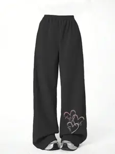 Girl's Heart Print Pocket Elastic Waist Sweatpants, Casual Comfy Trousers for Daily Wear, Kids Bottoms for All Seasons