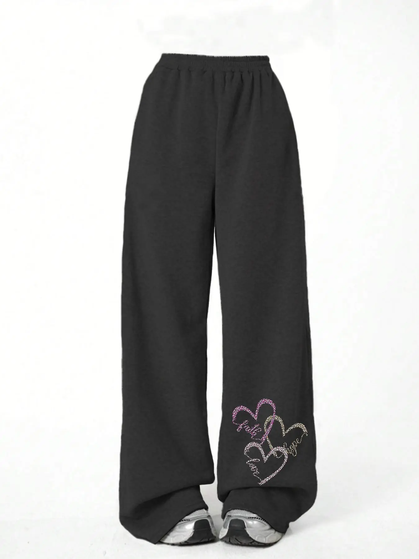 Girl's Heart Print Pocket Elastic Waist Sweatpants, Casual Comfy Trousers for Daily Wear, Kids Bottoms for All Seasons
