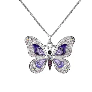 Silver & Purple Opal Gemstone Butterfly Necklace for Women - Best Holiday/Birthday Gift