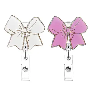 Cute Bowknot Design Badge Holder, Decorative Badge, 2 Counts/set Retractable Badge Reel, Identification Badges & Supplies for Nurse, Medical Worker, Teacher