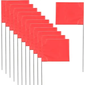 Marking 30 Pack Yard Flags - 12 x 2.5 x 3.5 Inch Landscape Flags for Lawn, Survey, Sprinkler, Irrigation (Red)