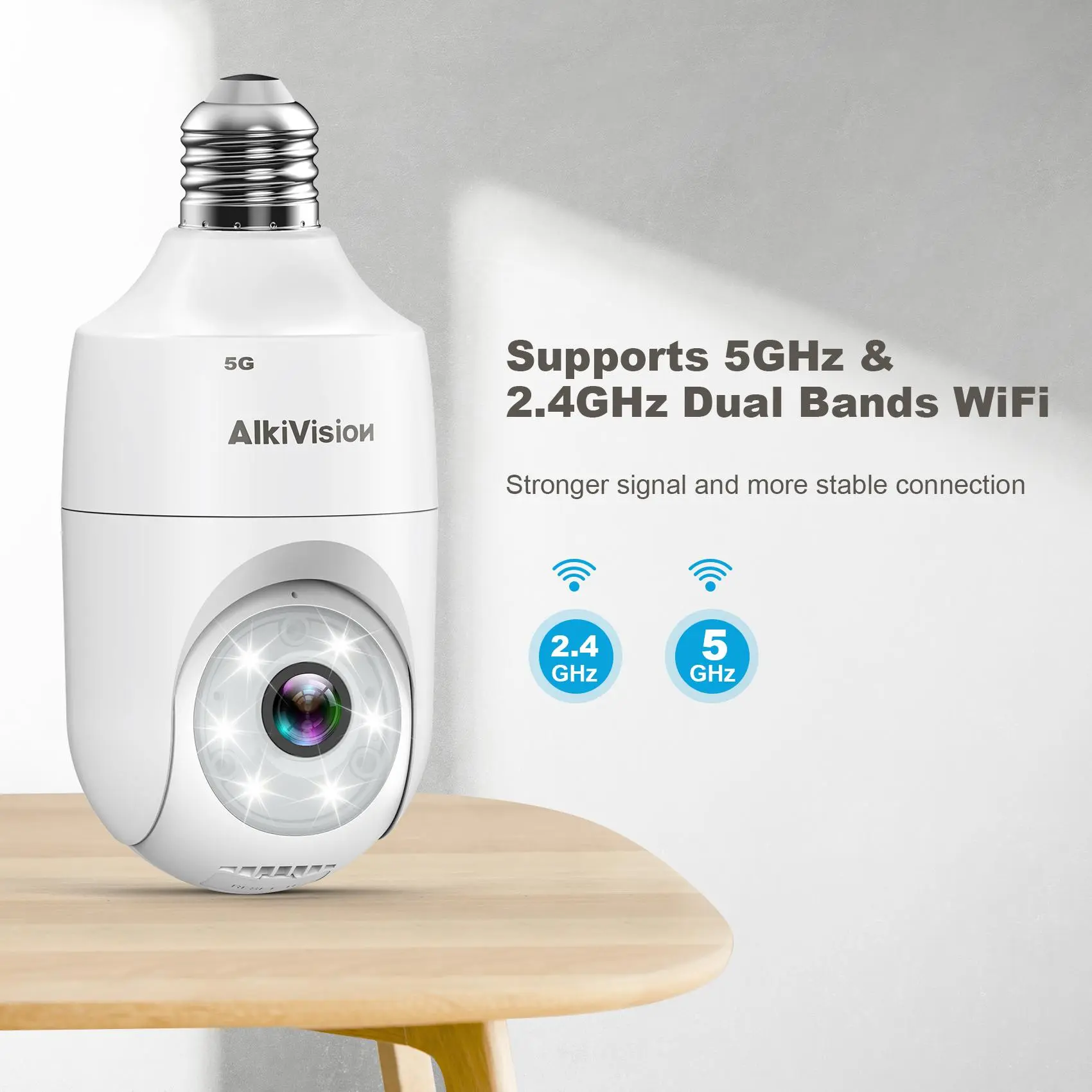 Smart 2K Light Bulb Camera – Dual-Band 5G & 2.4GHz, 360° Motion Detection, Auto Tracking, Full-Color Night Vision, and 24/7 Home Security Monitoring