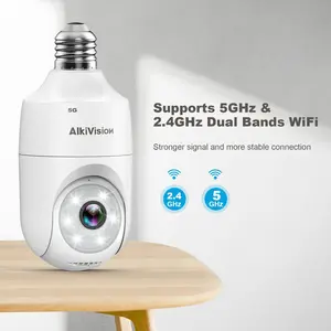 Smart 2K Light Bulb Camera – Dual-Band 5G & 2.4GHz, 360° Motion Detection, Auto Tracking, Full-Color Night Vision, and 24/7 Home Security Monitoring