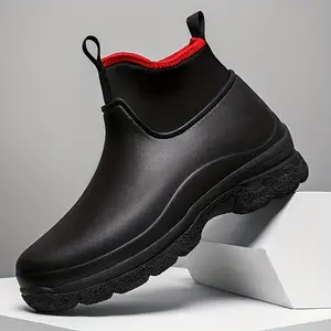 Men's Waterproof Rain Boots With Collar, Ankle High Platform Water Boots, Suitable For Outdoor Walking, Fishing, Kitchen Washing On Rainy Days