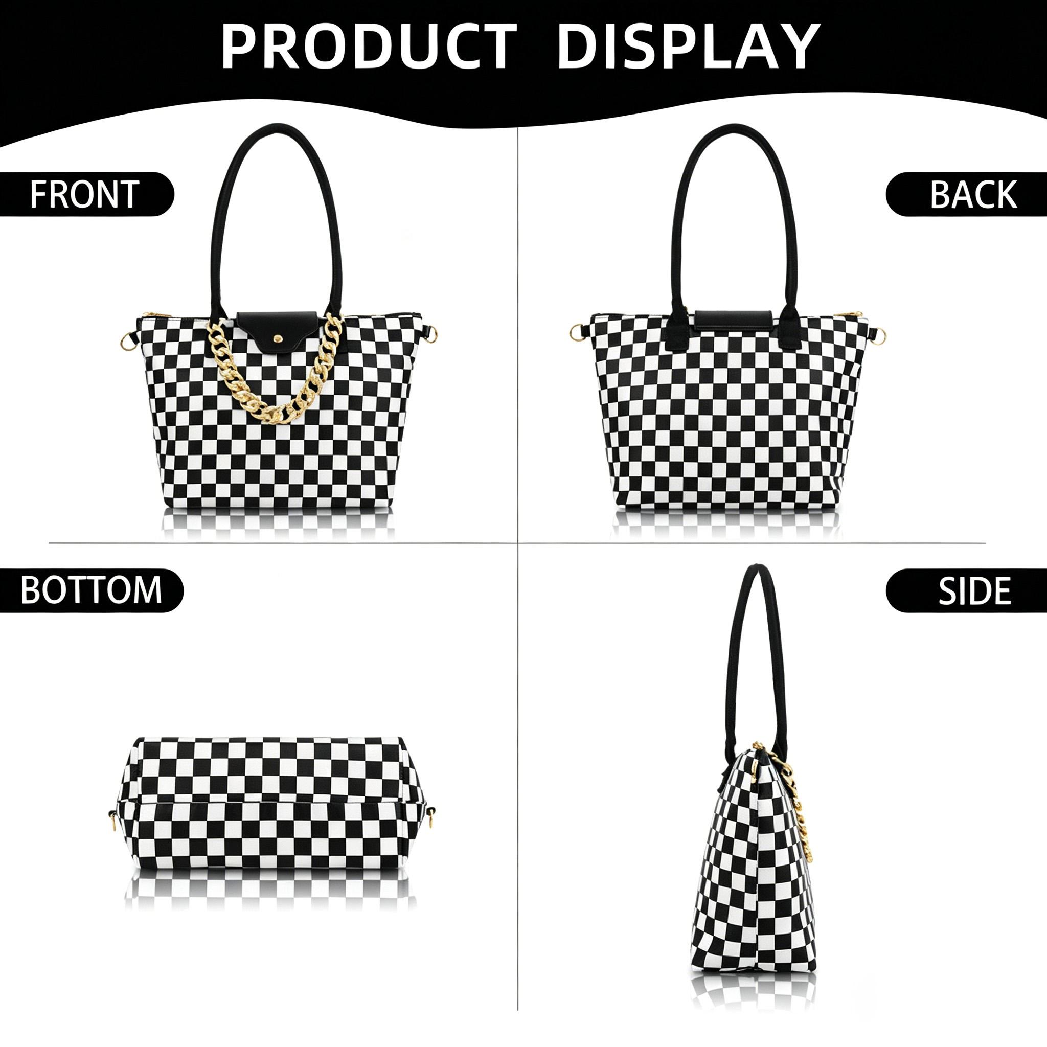 Checkerboard Oxford Crossbody Tote Bag for Women – Lightweight Fashionable Bag with Smooth Zipper