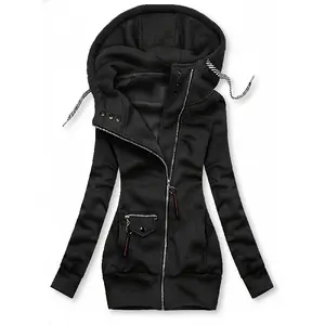 New Autumn And Winter Women'S Fashionable Hooded Outerwear Sweatshirt With Patchwork, Drawstrings And Pockets