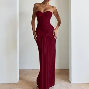 [Order 10-12 Days] Women's Aesthetic Goddess White Evening Gown - Sequin Corset, Draped Tube Top, Slimming Maxi Piece with Luxe Fabric, Formal Wear for Bridal Prom Birthday