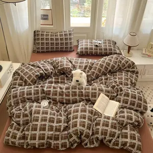 Plaid Pattern Bedding Set, 1 Count Bedspread & Pillowcase without Filler, Soft Lightweight Bedding Set for Home Bedroom