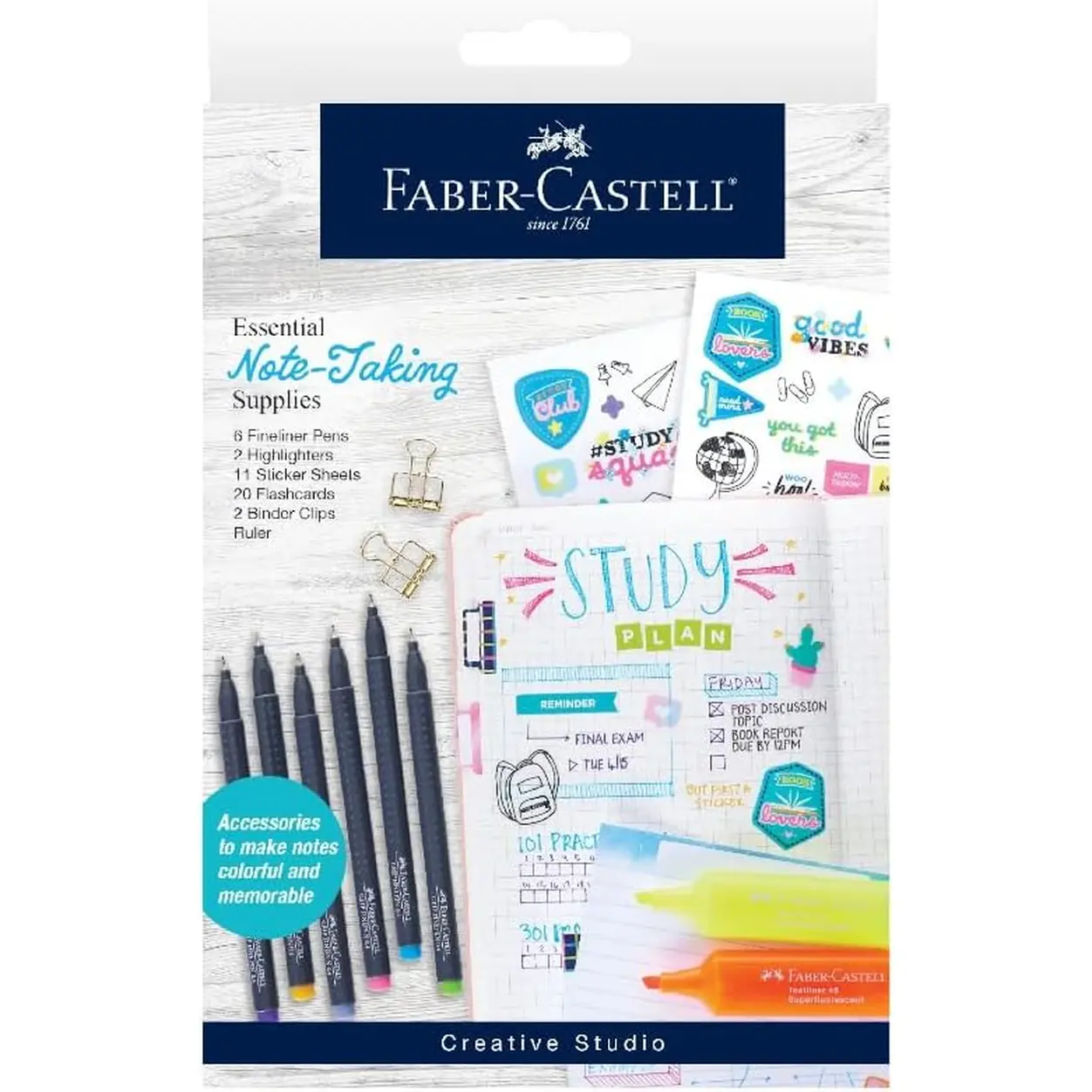 Faber-Castell Essential Note Taking Supplies - Studying Essentials Set with 6 Fineliner Journal Pens, College School Supplies, Stationary and Planner Accessories