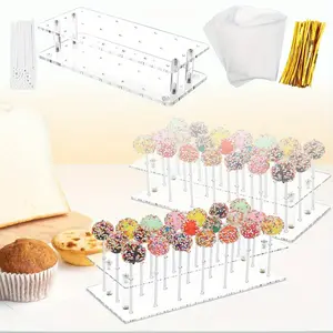 21 Holes Clear Acrylic Cake Lollipop Kit with 300 Pcs Cake Lollipop Sticks and Wrappers,Cake Lollipop Making Accessories for Weddings,Birthday,Parties,Halloween,Home Supplies Transparent Cookie summervibes
