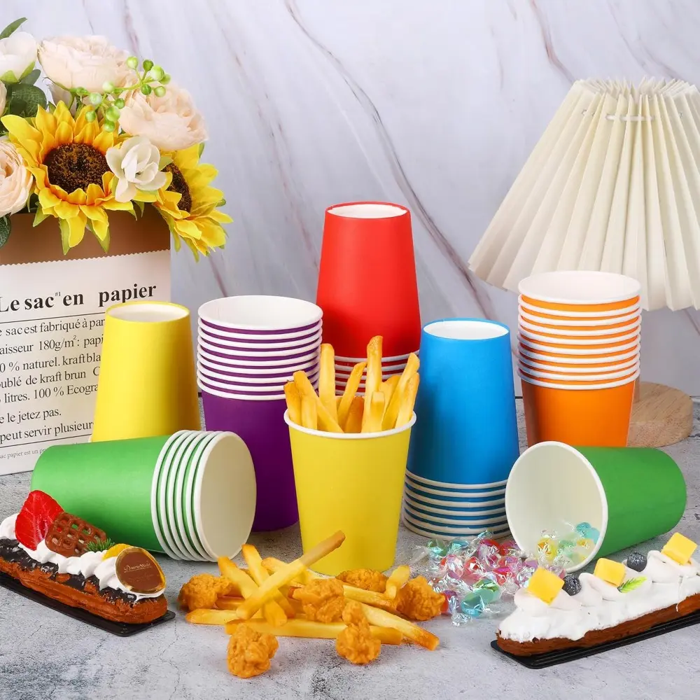 60 Pieces Disposable Paper Cups, 6 Colors Party Cups Drinking Cups, for Party, DIY, Wedding, Picnic, BBQ, Travel and Event Birthday Decorations Supplies