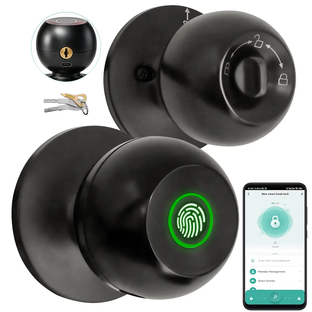 [Deals for You Days] Aluminum 3-in-1 Smart Door Lock Fingerprint Door Knob TUYA App Control 5S Auto-Lock Built-in Cells Rechargeable Full Replacement for Bedroom Offices Retrofit Condo Apartment InternationalYouthDay