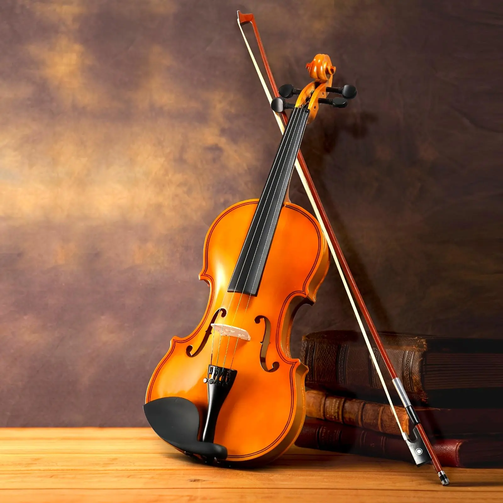 4/4 Full Size Solid Wood Violin Kit for Adult Beginners - High-Quality Set with Scroll, Basswood Body, Fingerboard, Neck, Hard Case, Bow, Shoulder Rest, Rosin, Extra Strings, Tuner