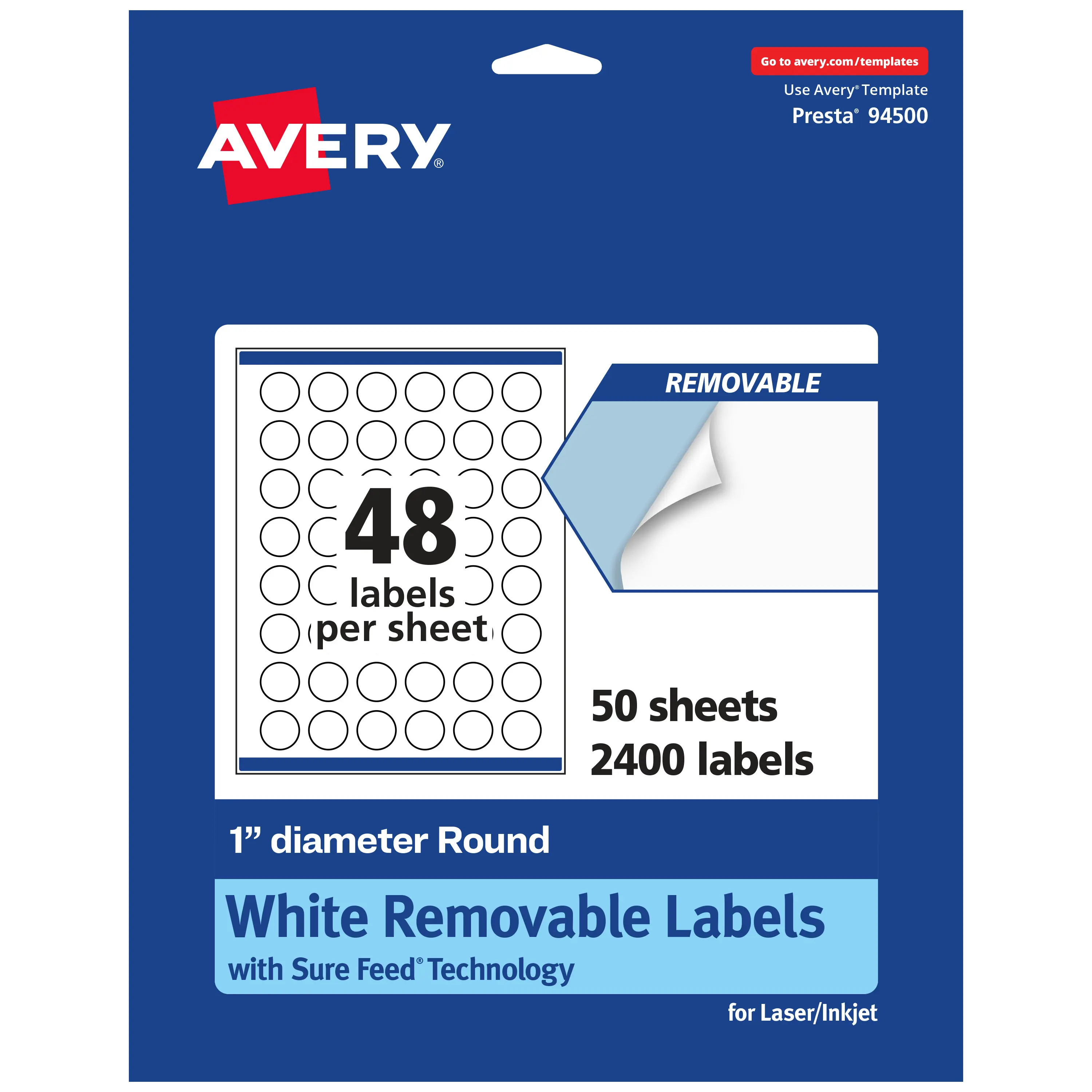 Avery Matte White Removable Round Labels with Sure Feed Technology, Print-to-the-Edge, 1" diameter