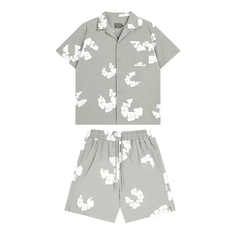 Shirt set gray [white floral wreath]