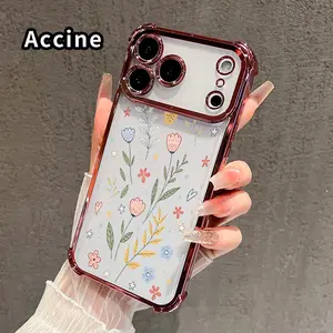 Four Corners Air Cushion Phone Case for iPhone 17 16 Pro Max 15 Plus 14 13 12 11 E Air Floral Star Dream Pattern Anti-drop Cell Electroplated Transparent Silicone Cover