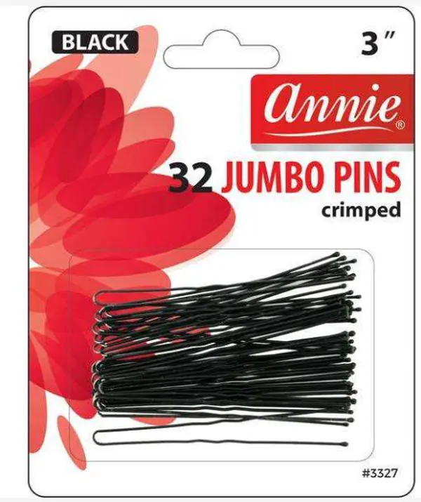 Large Jumbo Hair Pins for Thick Hair and Updos, 3 Inch Black Crimped Styling Pins with Ball Tips, 32 Count