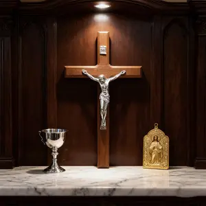 Wooden Hand Engraved Wall Cross Decoration, 7.8 Inch Catholic Cross, Home Desktop Wall Decor, Religious Art for Living Room & Bedroom, Wooden Cross Decorations